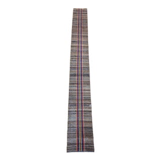 Vintage American Rag Runner, Handwoven Wool & Cotton, Multicolor Stripe Pattern, 2x14 For Sale