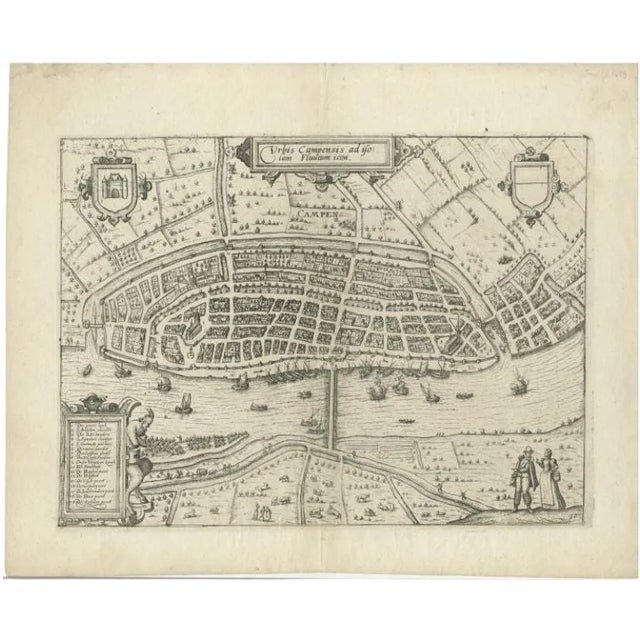 Antique Map of the City of Kampen by Guicciardini, 1613 For Sale