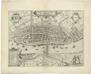 Antique Map of the City of Kampen by Guicciardini, 1613