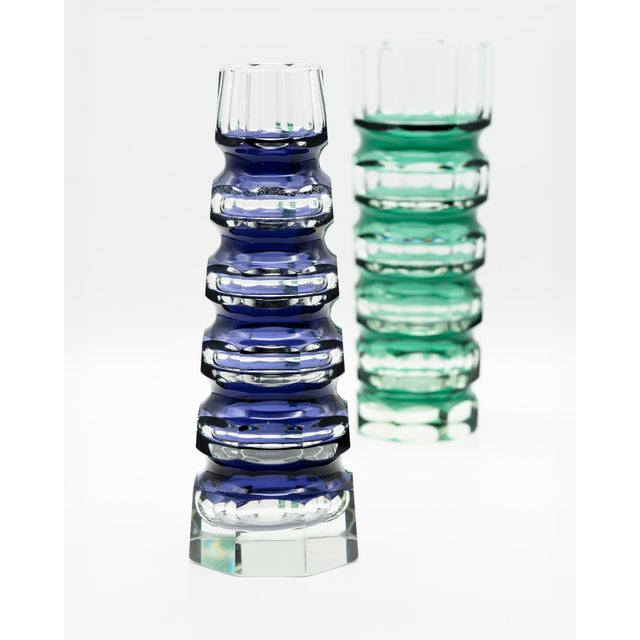 Brutalist Art Deco Style Block Vases from VEB Ilm-Kristall, East Germany, 1960s, Set of 2 For Sale - Image 3 of 18