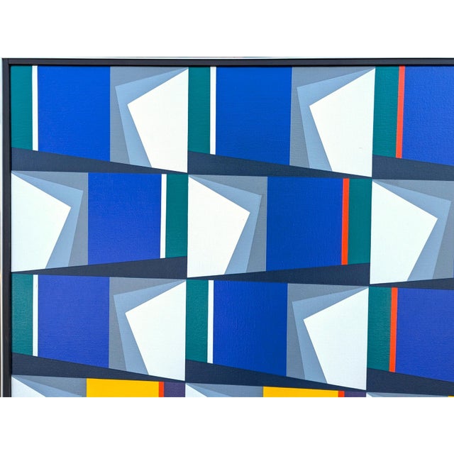 Oswaldo Subero "Pintura Bidimensional No 896" Contemporary Geometric Blue & Yellow Abstract, 2003 For Sale In Houston - Image 6 of 12