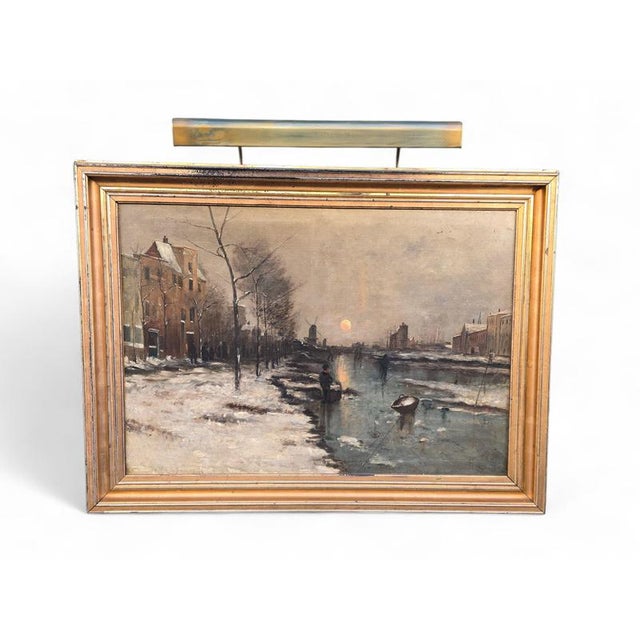 Dutch Artist, Frozen River Scene, 1900, Oil Painting, Framed For Sale - Image 4 of 13