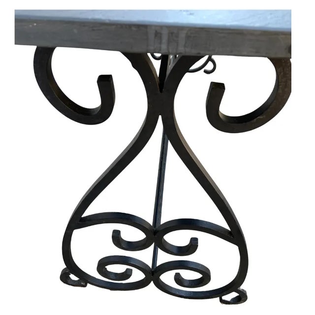 Vintage Slate Garden Stone Topped Wrought Iron Scroll Console Table For Sale - Image 4 of 4