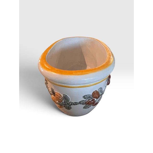 1990s Handmade Italian Glazed Ceramic Oval Planter With Applied Fruit Garland, New For Sale - Image 4 of 10