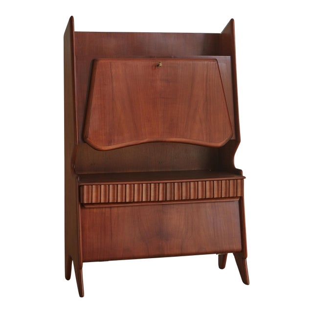 Rare + Sculptural Mid Century Italian Cabinet With Desk For Sale