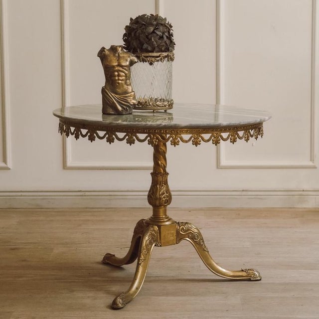 Louis XV Round Gueridon Table in Brass and Marble Top For Sale - Image 10 of 10
