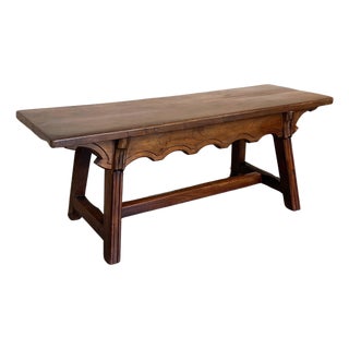 Mid 19th Century Spanish Baroque Side Table with Wood Stretcher and Rectangular Top in Walnut For Sale