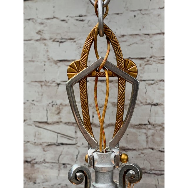 1930s 1930s Polished 3 Light Chandelier With Amber Shades #1924 by Lincoln For Sale - Image 5 of 8