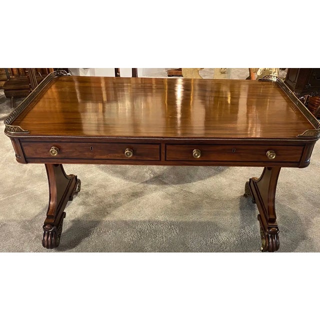 Very fine English Regency bronze mounted mahogany writing table. Single board top made of beautiful mahogany timber, with...