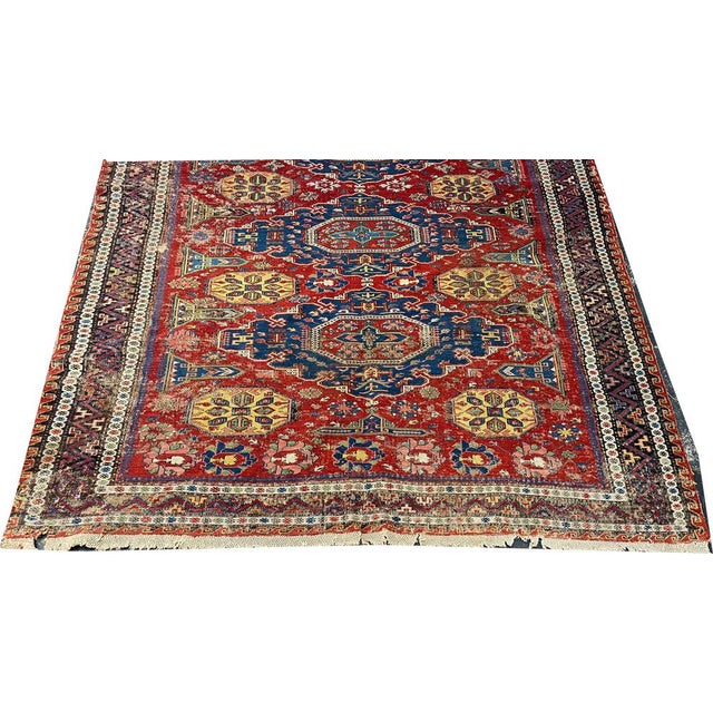Tribal Antique 19th Century Worn Out Caucasian Kuba Soumak Area Rug For Sale - Image 3 of 9