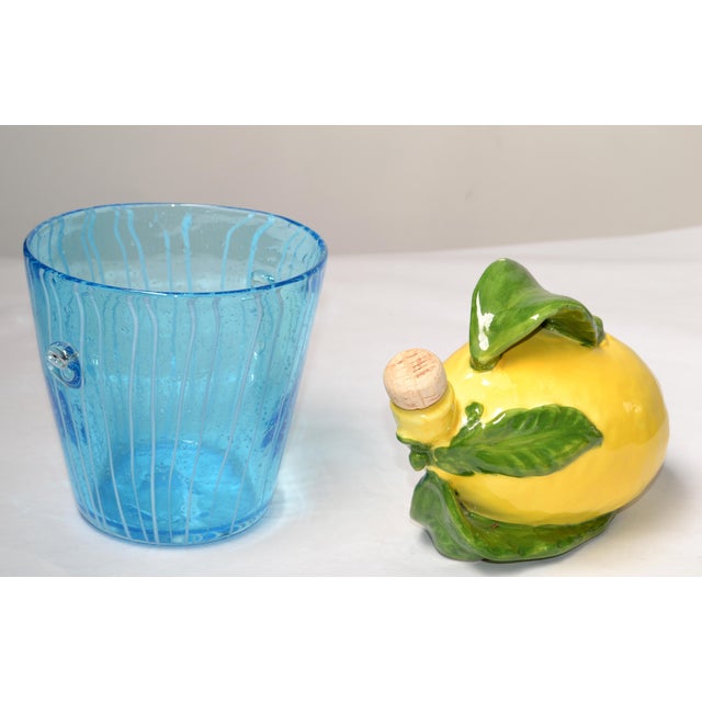 Sky Blue 1970s Vintage Venini Style Blown Glass Light Blue White Wine Cooler Martini Ice Bucket Italy For Sale - Image 8 of 12