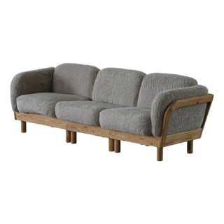 Danish Modern Three-Seater Sofa in Pine and Lambswool, 1980s For Sale