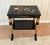 1970s-80s black/gold lacquered asian-style side table w/ bird/flower detail. Excellent condition.