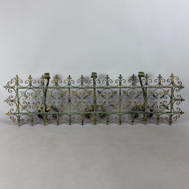 Metal Antique Green Wrought Iron Wall Coat Rack with Floral Decorations, 20th Century For Sale - Image 7 of 11