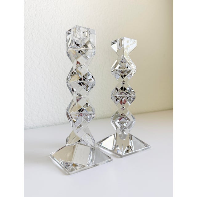 1980s Postmodern Zigzag Crystal Candlesticks, a Pair For Sale - Image 5 of 11