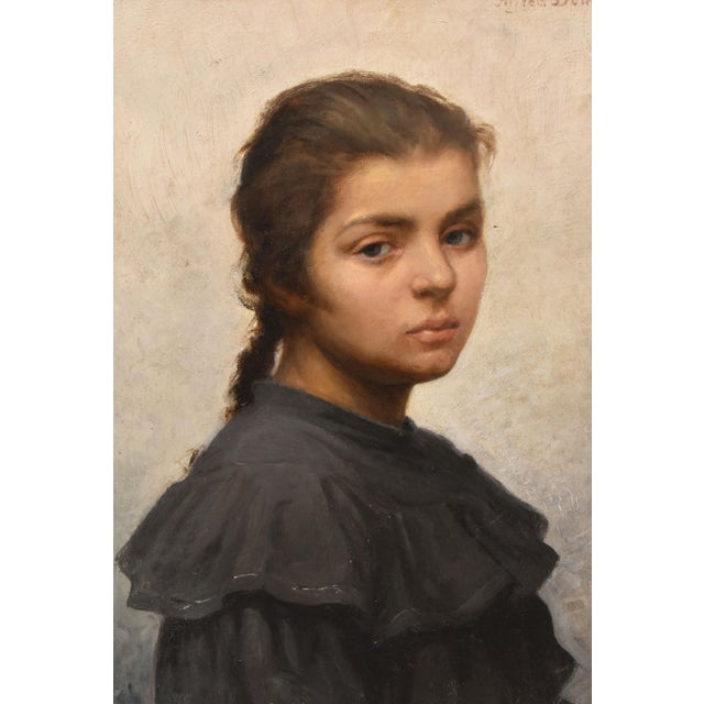 Félix Alfred Bonnet, Portrait Young Woman with a Braid, 1897, Oil on Canvas For Sale - Image 3 of 10