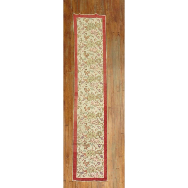 Vintage Ivory Floral Narrow Turkish - 2'2" x 10'8" For Sale - Image 9 of 9