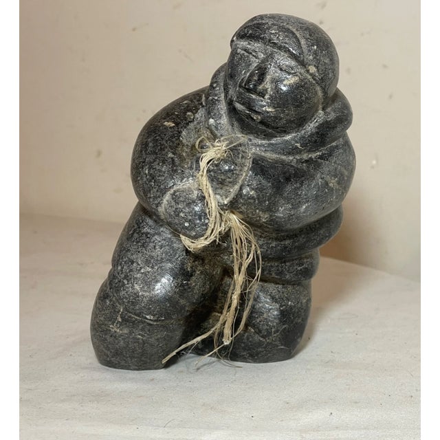 Antique Hand Carved Soapstone Canadian Figural Fisherman Eskimo Sculpture Inuit For Sale - Image 10 of 13