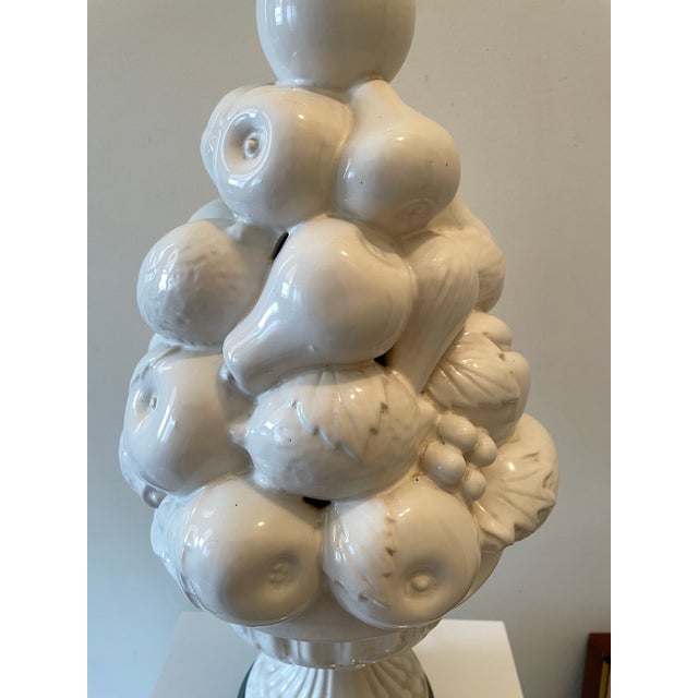 Metal Vintage Italian Blanc De Chine Fruit Topiary Porcelain Table Lamp For Sale - Image 7 of 11