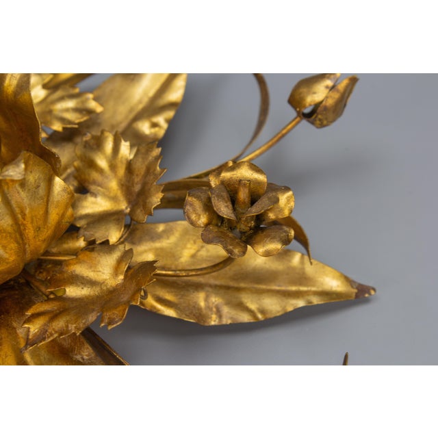Hollywood Regency Gilt Metal Flower Shaped Flush Mount, 1970s For Sale - Image 4 of 16