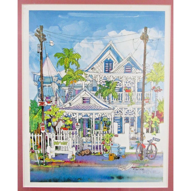 American Artist Ann Irvine Framed Key West House Lithograph 859/1000 Ann Irvine is the American artist who created this...