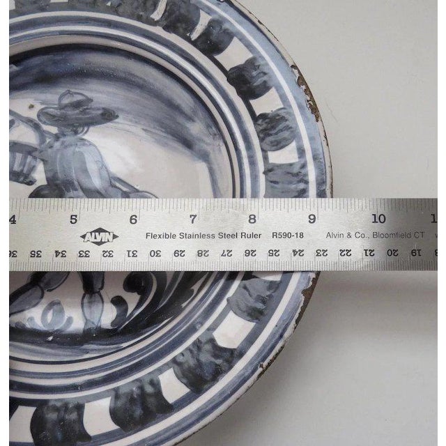 Ink Blue Vintage Hand Painted Faience Plate Country Farmer Blue and White (A) For Sale - Image 8 of 8