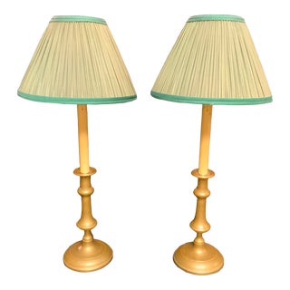 Mid 20th Century Brass Candlestick Lamps - a Pair For Sale