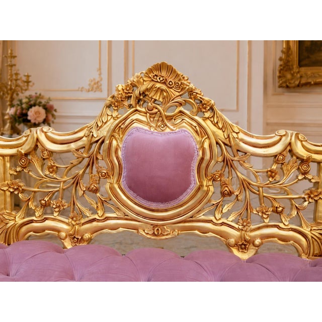 Late 20c Artisan Louis XVI Gold Rose Beech Settee For Sale - Image 4 of 9