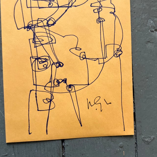 Abstract Contemporary 3 Abstract Wayne Cunningham Pen & Ink Drawings on Vintage Envelopes- Set of 3 For Sale - Image 3 of 4