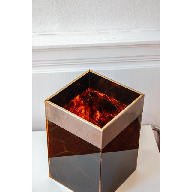 1970s Vintage Tortoiseshell Acrylic Gass and Brass Basket from Christian Dior Home, France, 1970s For Sale - Image 5 of 13