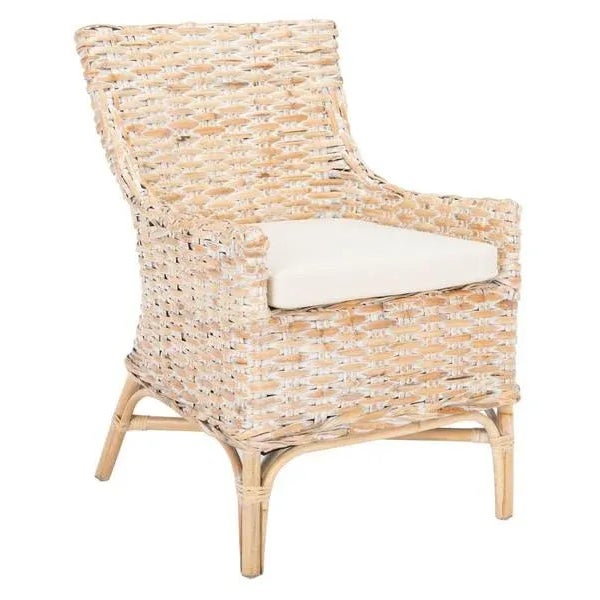 Safavieh Cristen Rattan Accent Chair with Cushion - Natural White Wash/ White For Sale - Image 4 of 11