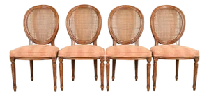 Karges French Regency Louis XVI Carved Walnut Cane Back Dining Chairs, Set of Four