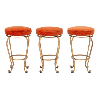 Modern Orange Upholstered Swivel Stools, 3 For Sale
