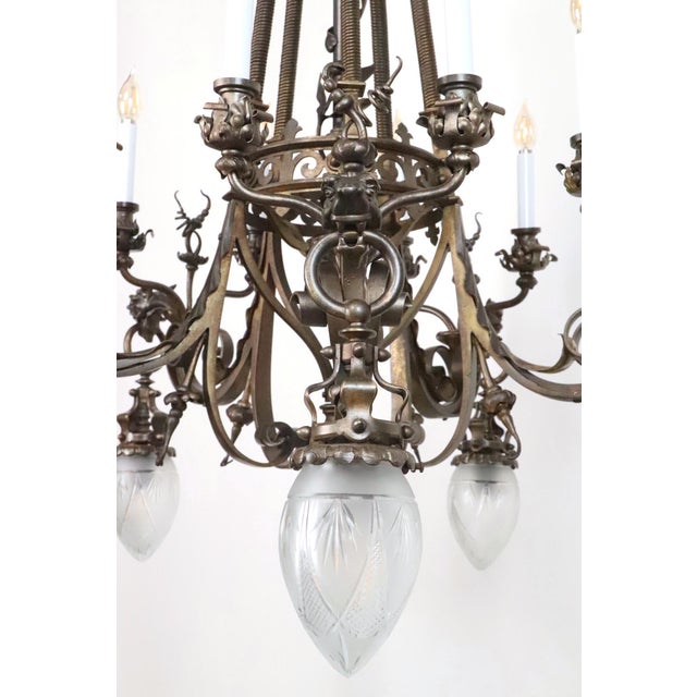 Bronze Antique Neo Rococo Cast Bronze Chandelier - Restored For Sale - Image 8 of 11