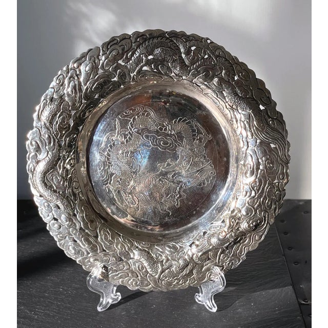 Chinese Export Silver Dragon Serving Tray For Sale In Atlanta - Image 6 of 13
