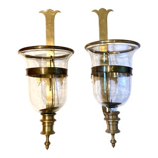 1970s Chapman Brass Hurricane Style Candle Sconces - a Pair For Sale