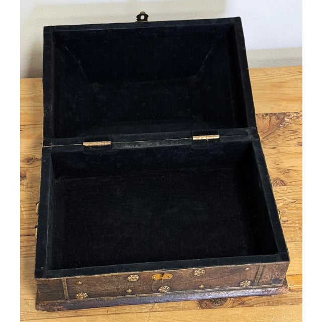 Vintage Wooden Hinged Box W Metalwork Detail For Sale - Image 9 of 10