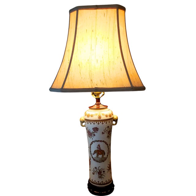 Antique Chinese Famille Rose Porcelain Table Lamp -Elephant Sleeve Vase Lamp. An exceptional hand-painted antique Chinese...