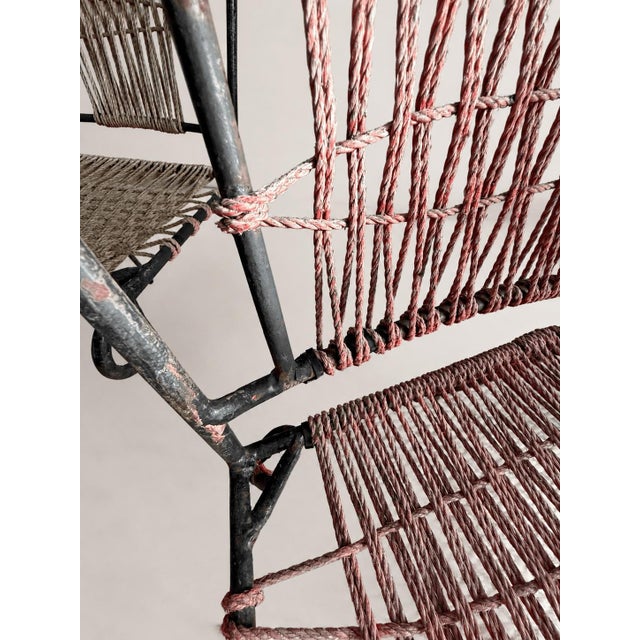 Mid-Century French Wrought Iron and Woven Cord Patio Chairs, 1950s, Set of 4 For Sale - Image 4 of 17