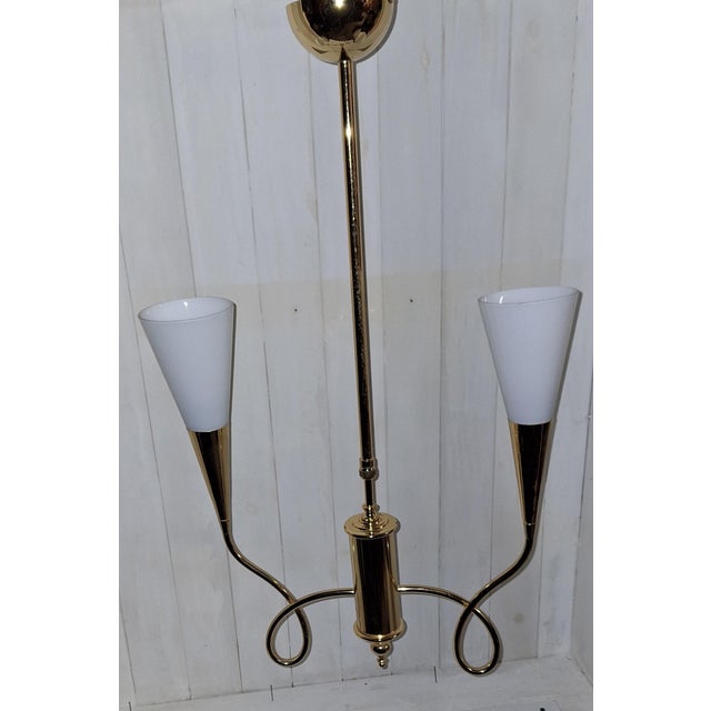 Vintage Pendant Lamp with Gold-Colored Metal Frame and Opaque White Glass Shades, 1990s For Sale - Image 4 of 7