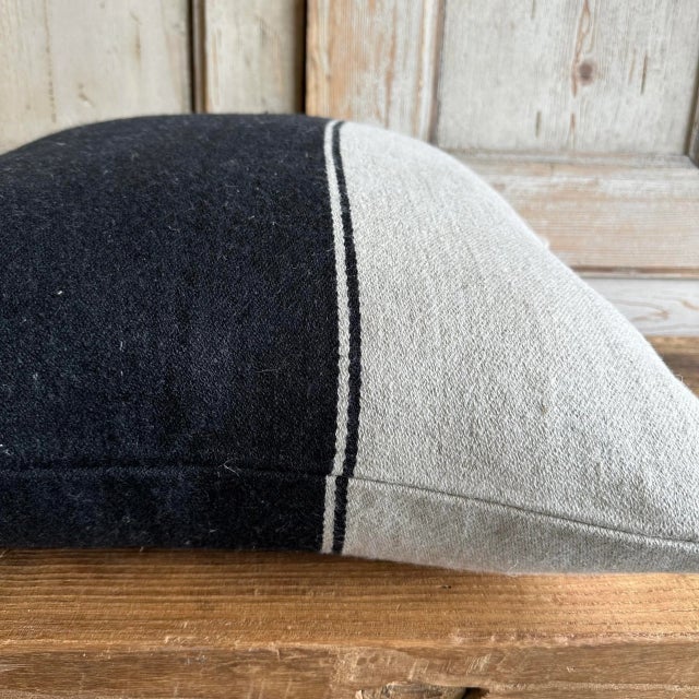 Linen and Wool Pillow in Natural and Black Stripe For Sale - Image 4 of 6