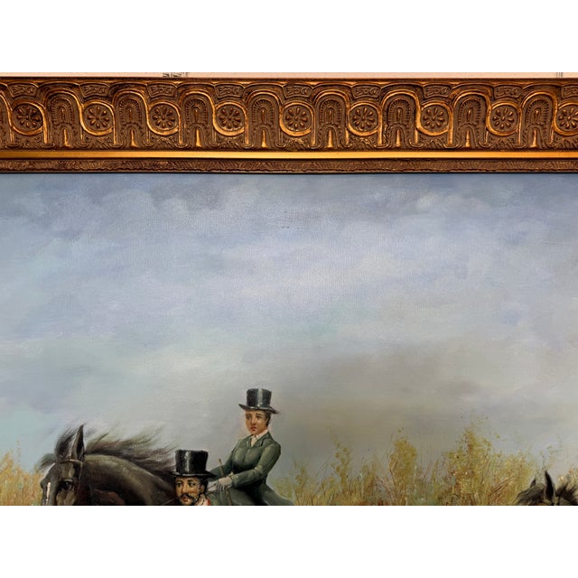 Huge Equestrian Fox Hunt Oil Painting, English Hunting Scene Art, Framed, Signed For Sale - Image 4 of 15