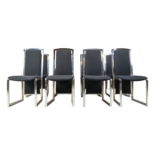 Vintage Brass and Chrome Dining Chairs, 1970s, Set of 8 For Sale