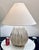 Stylish Organic Modern Matte White Wavy Porcelain Javary Table Lamp, light beige shade, showroom floor sample