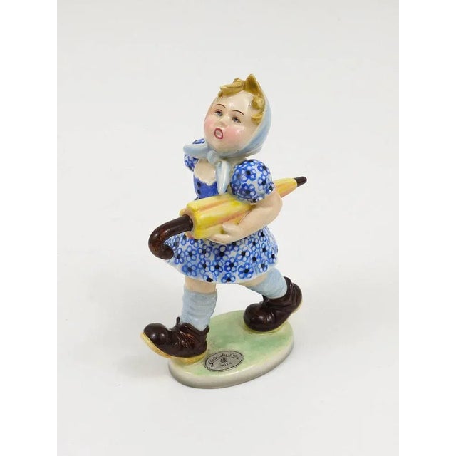 Austrian Figurine Girl with Umbrella by Goldscheider Vienna, 1930s For Sale - Image 4 of 11