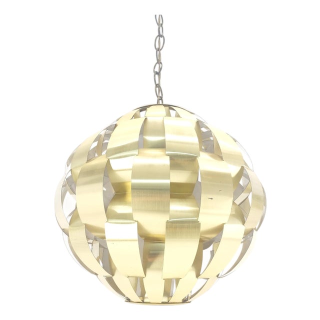 Max Sauze Brass Ribbon Mid Century Modern Light Fixture Chandelier Pendant For Sale