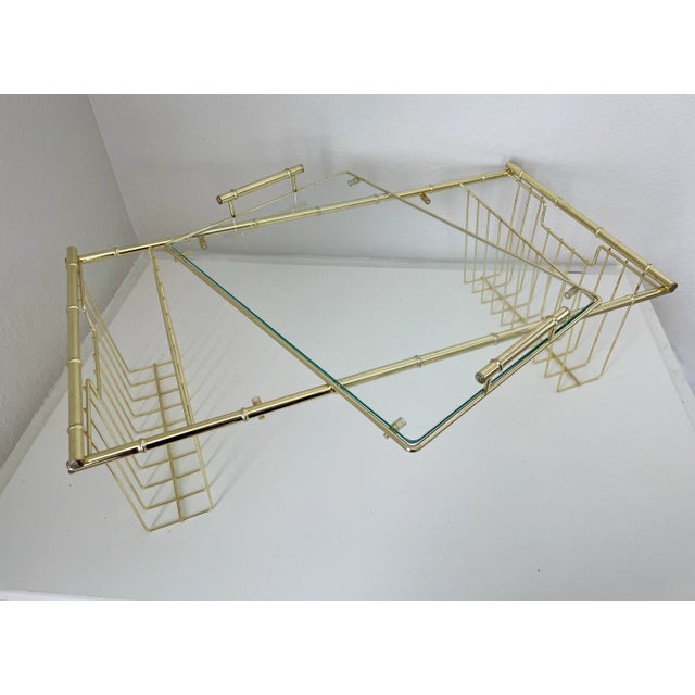 Art Nouveau Mid 20th Century Hollywood Regency Faux Bamboo Brass Breakfast in Bed Lap Tray For Sale - Image 3 of 12