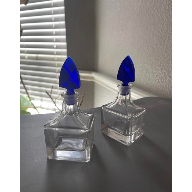 Glass Nachtmann Crystal Sapphire Blue Perfume Decanter Set With Tray & Box MCM Vintage For Sale - Image 7 of 10