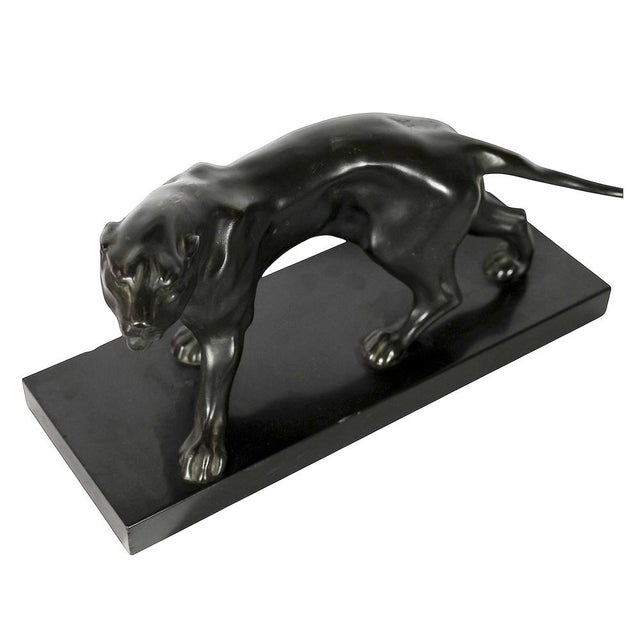 Jacques Limousin, French Art Deco Panther Patinated Sculpture, 1940s, Metal on Marble Base For Sale - Image 4 of 7