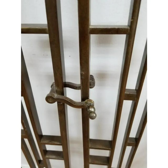 Metal Art Deco Wrought Iron & Brass Three-Panel Gates – French Modernist Style – C. 1930 For Sale - Image 7 of 11
